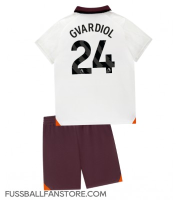 Manchester City Josko Gvardiol #24 Replik Auswärtstrikot Kinder 2023-24 Kurzarm (+ Kurze Hosen)